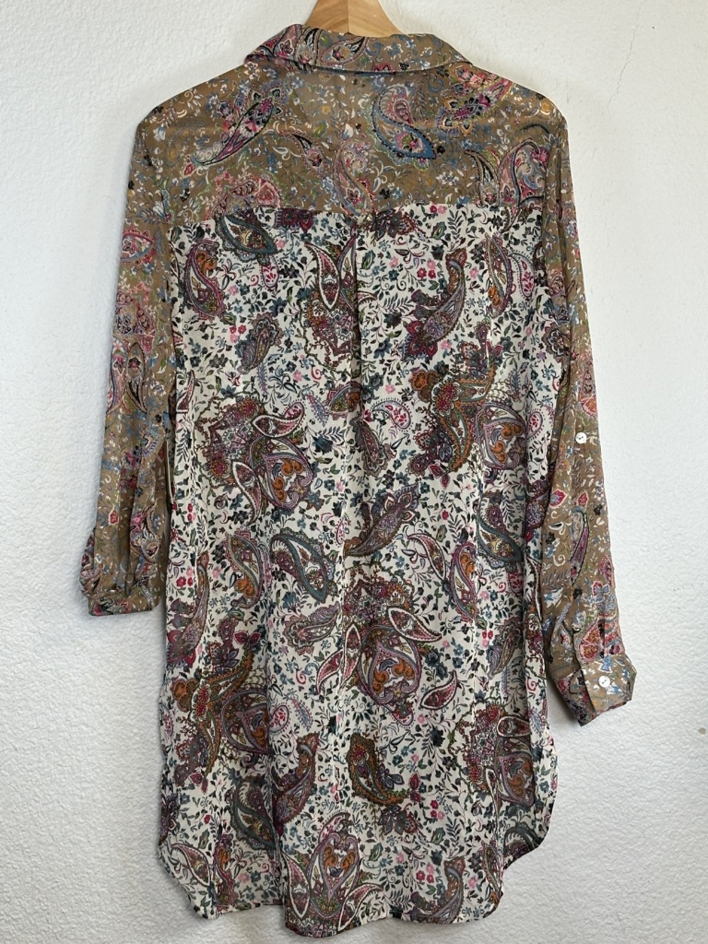 NEW Fig and Flower Sheer Button Down Top Paisley Boho Womens XL Long Sleeve - Picture 2 of 10